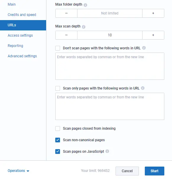 URLs settings